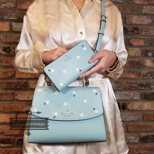 NWT Kate Spade Embroidered Lea Top Handle Satchel Crossbody Wallet Set Aphrodite